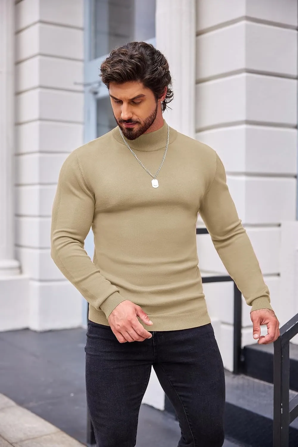 COOFANDY Men's Slim Fit Mock Turtleneck Pullover Sweater Casual Basic Knitted Thermal Sweaters