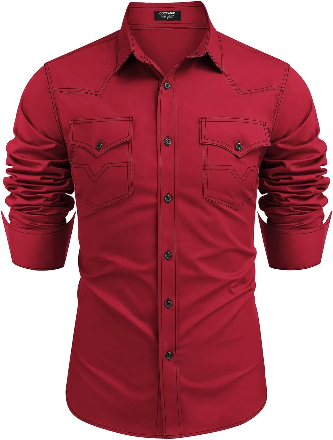 COOFANDY Men's Western Cowboy Shirts Long Sleeve Cotton Casual Button Down Work Shirt with Pockets