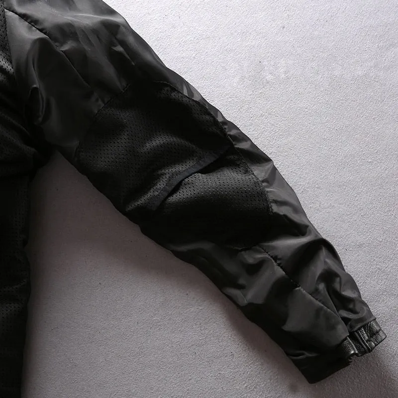 Cowhide Mandarin Collar Leather Jacket