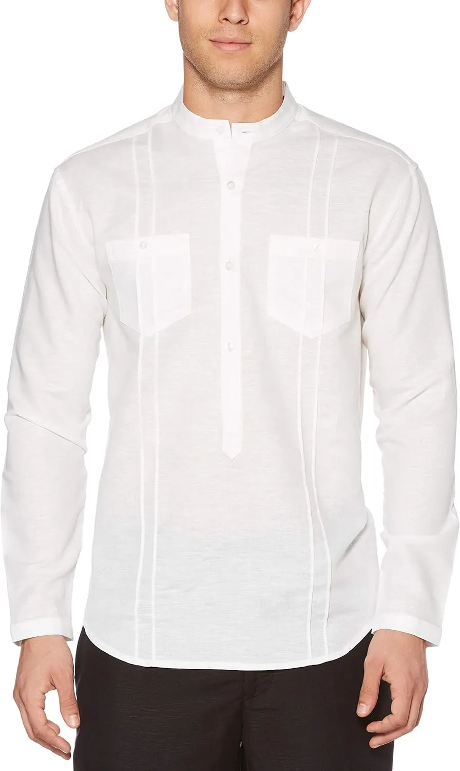 Cubavera Men's Two-Pocket Pintuck Long Sleeve Popover Guayabera Shirt