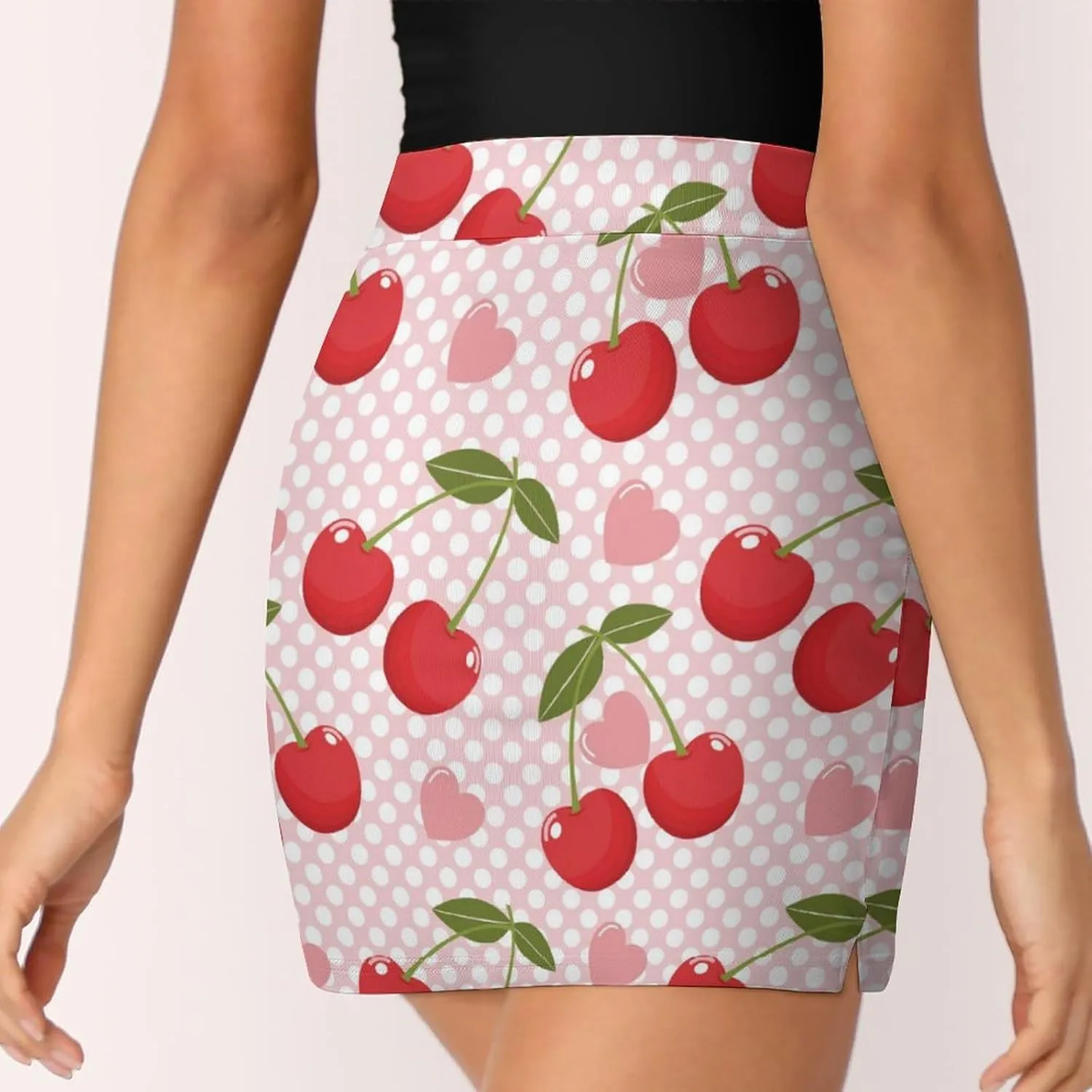 Cute Cherry with Polka Dots Women's Mini Tennis Skirt with Shorts Underneath Athletic Workout Cute Skorts