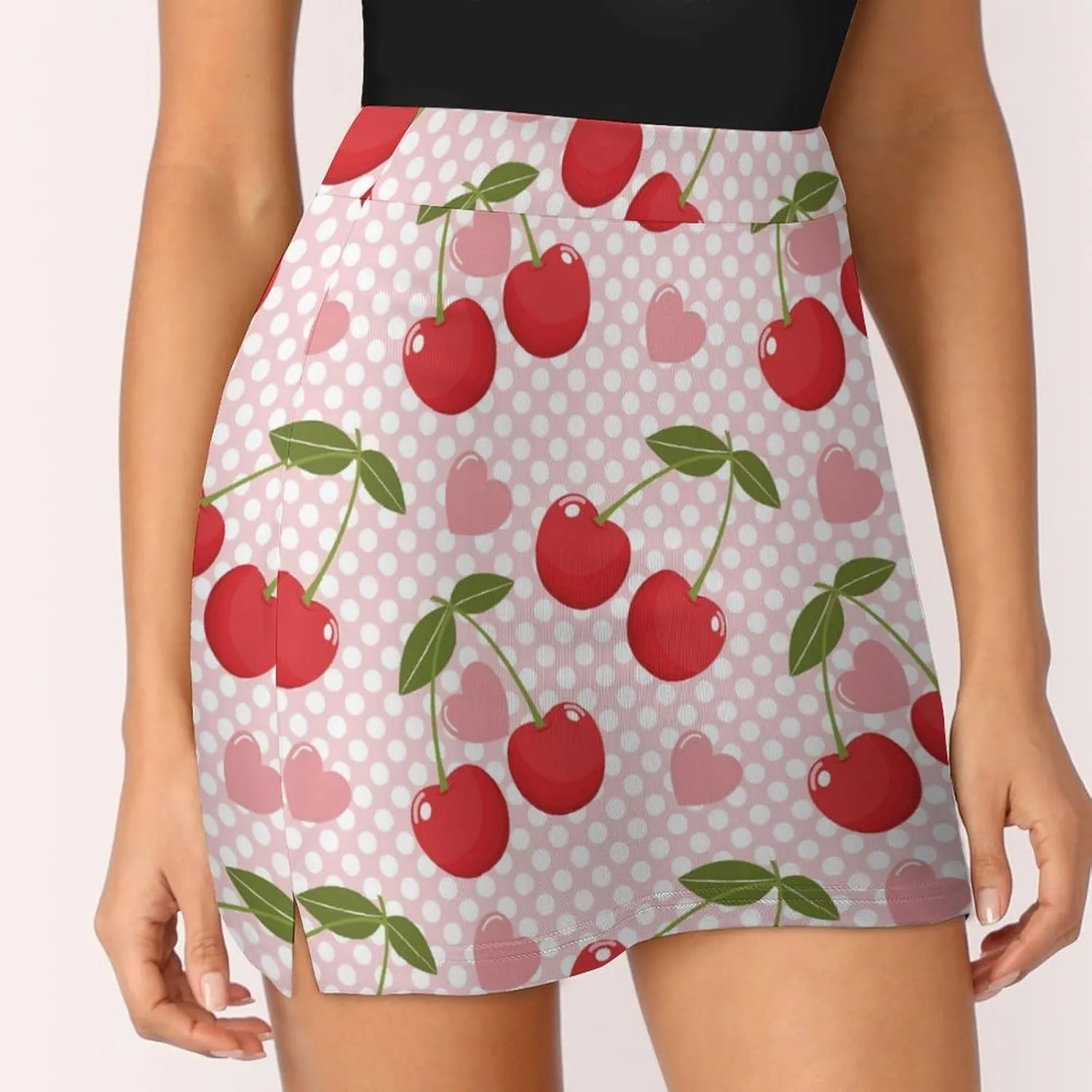 Cute Cherry with Polka Dots Women's Mini Tennis Skirt with Shorts Underneath Athletic Workout Cute Skorts