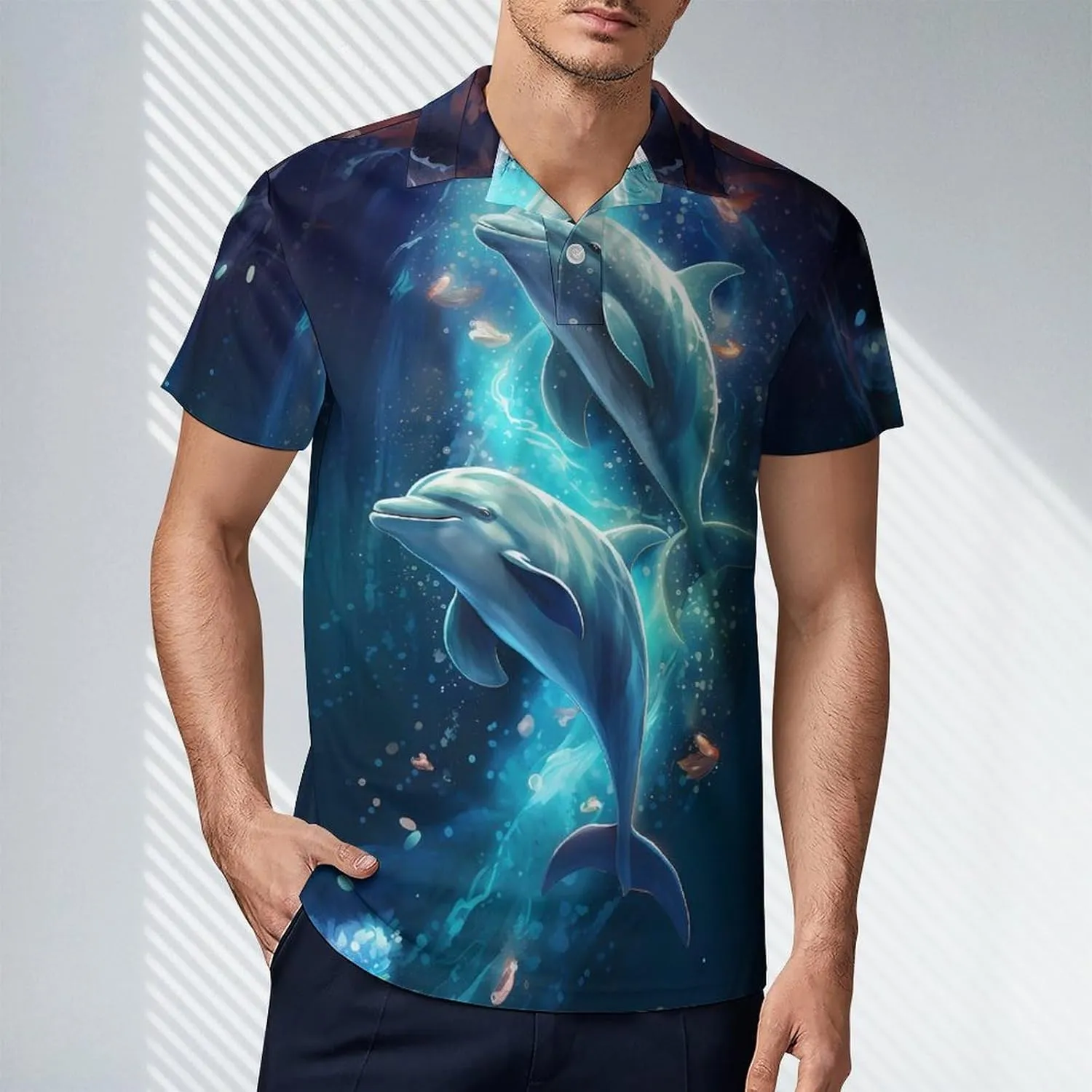 Cute Dolphins Men's Polo Shirt Short Sleeve Casual Athletic Quick Dry Golf T-Shirts