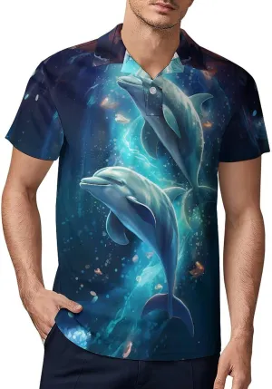 Cute Dolphins Men's Polo Shirt Short Sleeve Casual Athletic Quick Dry Golf T-Shirts