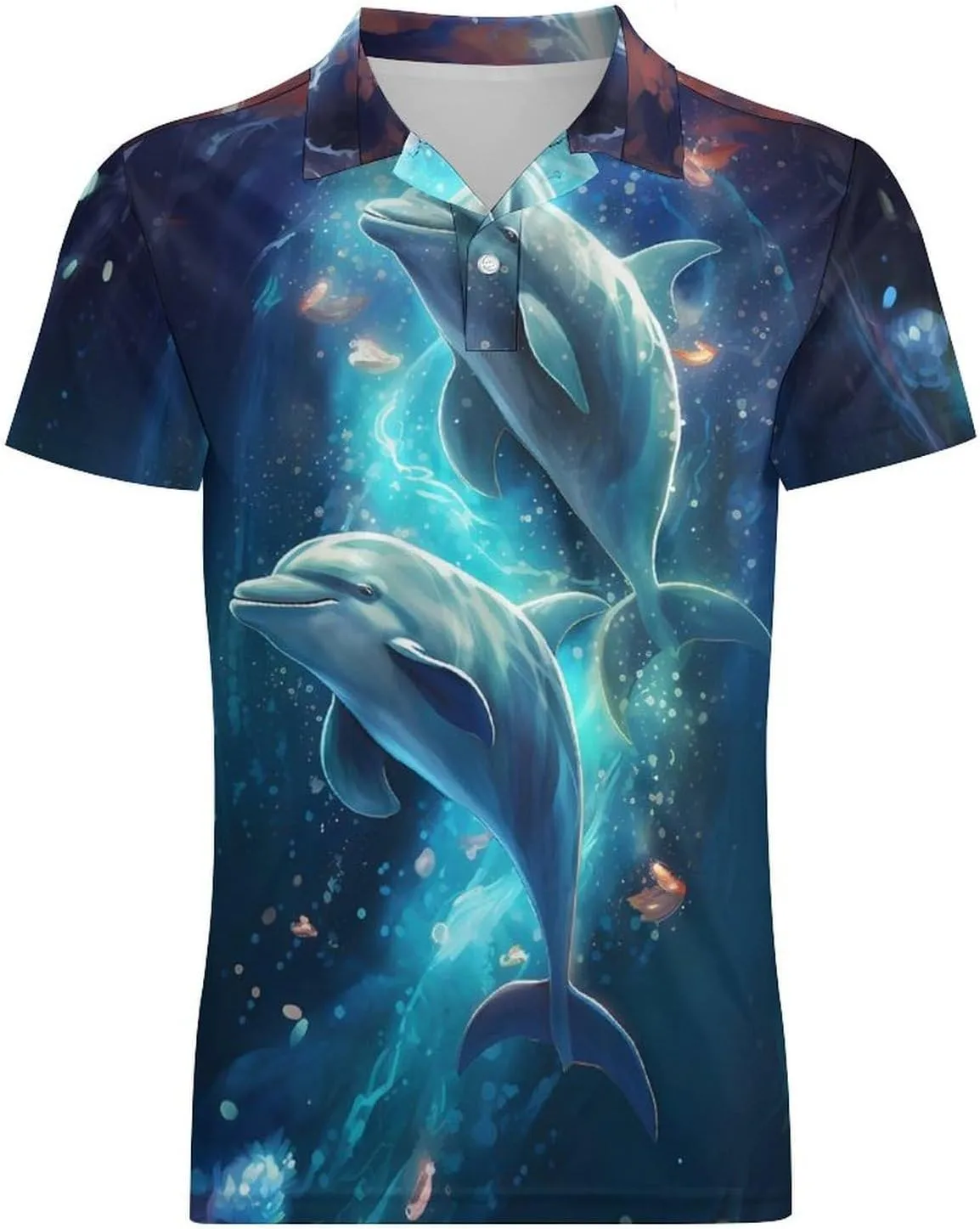 Cute Dolphins Men's Polo Shirt Short Sleeve Casual Athletic Quick Dry Golf T-Shirts