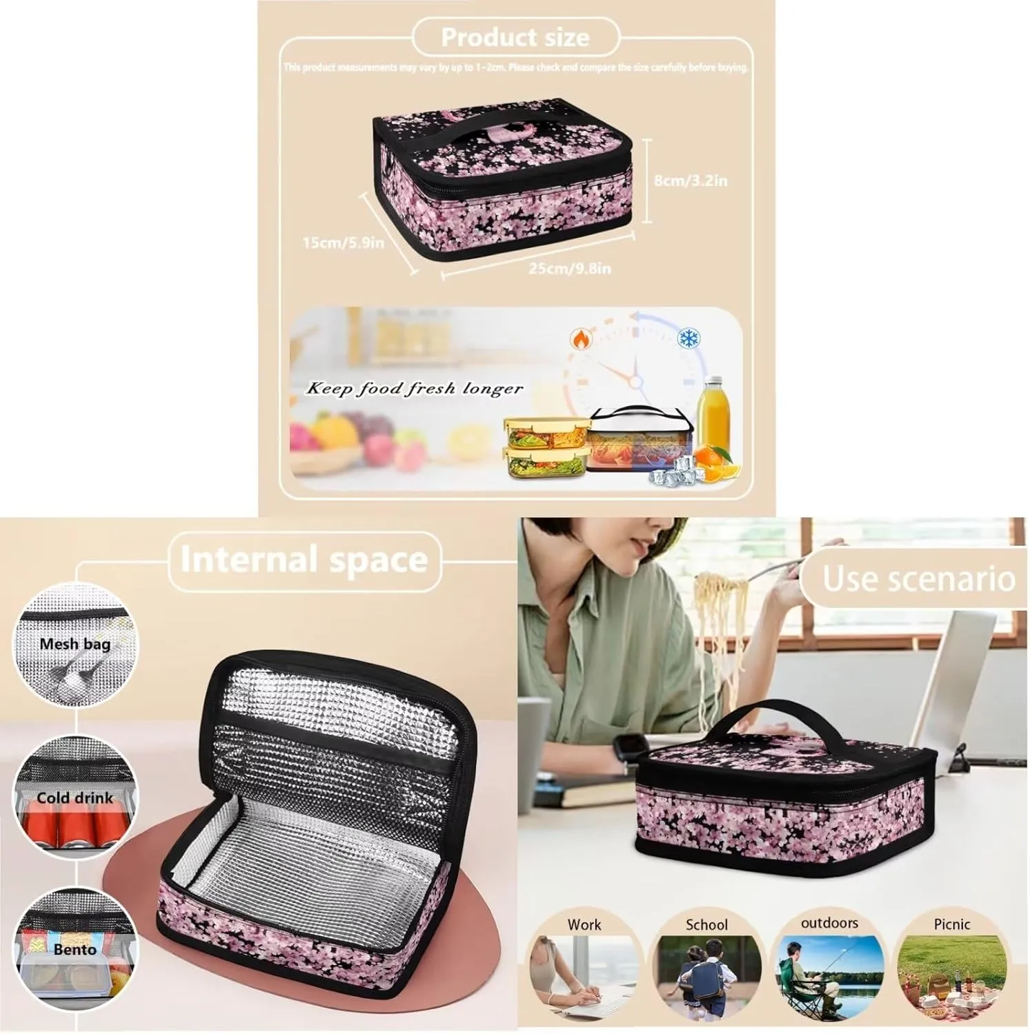 Cute Pink Axolotl Girls Backpack with Lunch Box School Backpack Set Multi-functional Casual Rucksack Thermal Lunch Box and Portable Pen Case 3 in 1