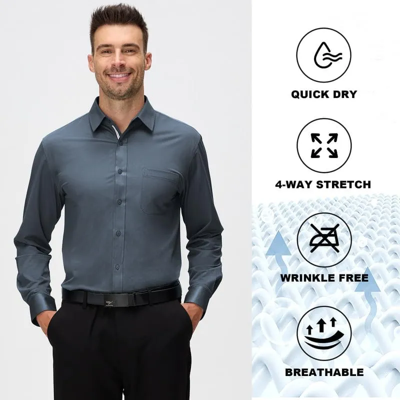 Damipow Mens Slim Fit Dress Shirts Long Sleeve Button Down Cotton Casual Business Shirt