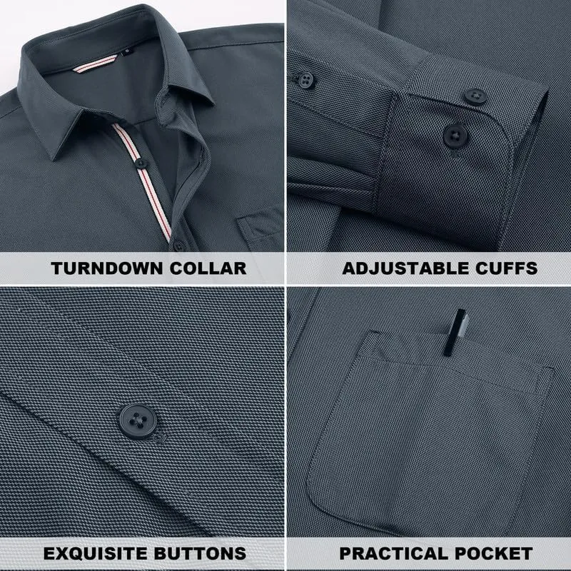 Damipow Mens Slim Fit Dress Shirts Long Sleeve Button Down Cotton Casual Business Shirt
