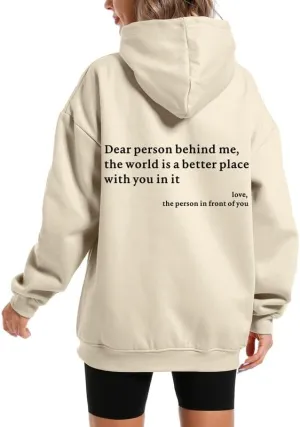 Dear Person Behind Me You Are Enough Hoodie for Women Teen Girls Oversized Aesthetic Graphic Sweatshirt Pullover Top