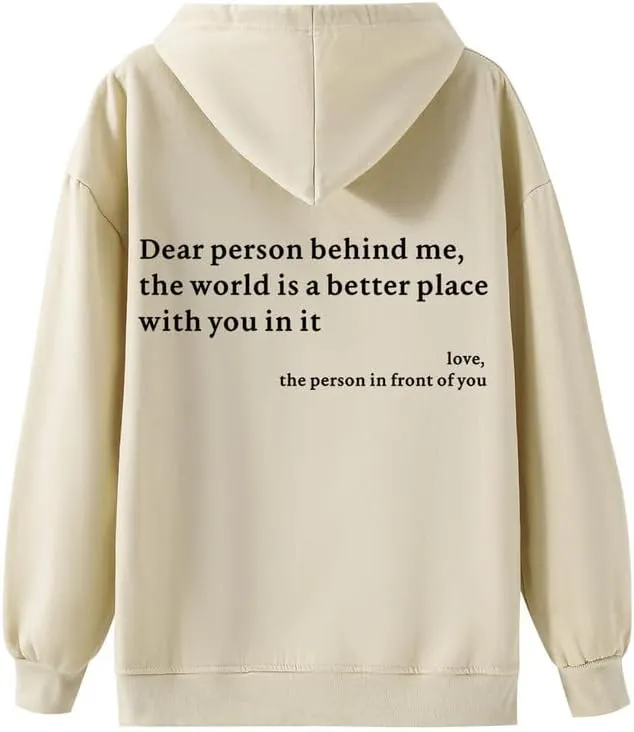 Dear Person Behind Me You Are Enough Hoodie for Women Teen Girls Oversized Aesthetic Graphic Sweatshirt Pullover Top