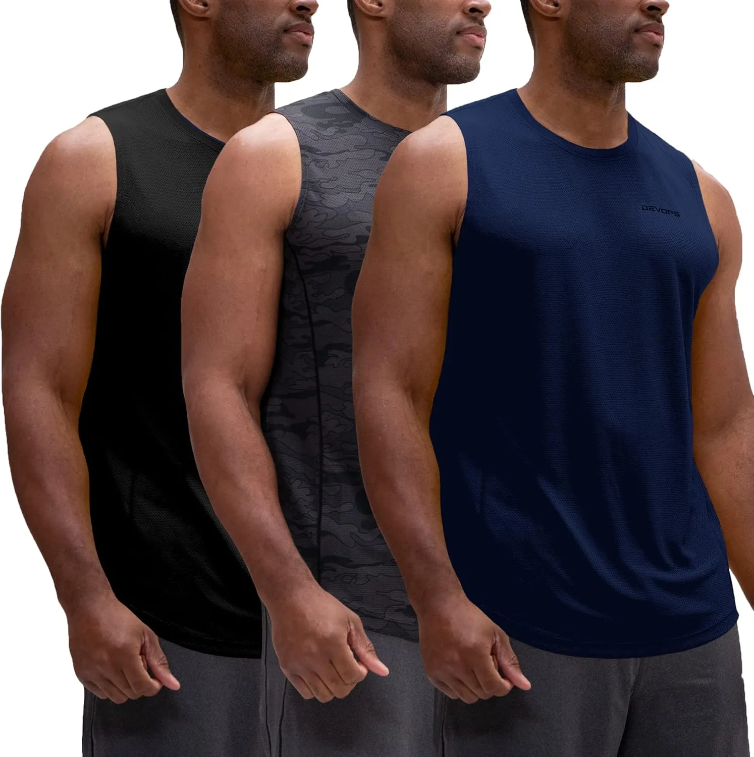 DEVOPS 3 Pack Men's Muscle Shirts Sleeveless Dry Fit Gym Workout Tank Top