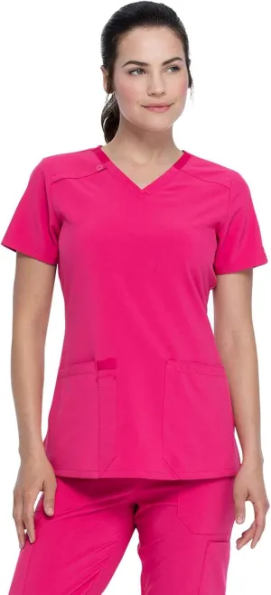 Dickies Scrub Set for Women V-Neck Top DK615 Natural Rise Tapered Leg Pull-On Pant DK005 with 360 Stretch Fabric, Hot Pink - XL Top/XL Tall Pant
