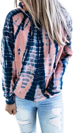 Diukia Women's Fashion Tie Dye Print Pullover Hoodie Long Sleeve Drawstring Hoodie Sweatshirt with Pocket S-2XL
