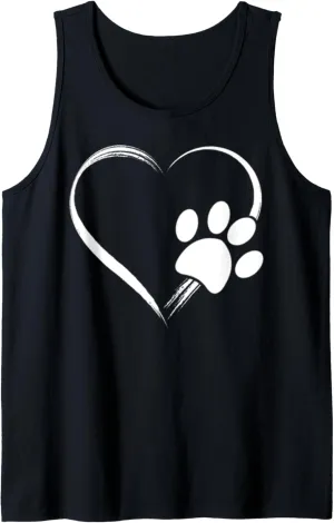 Dog Paw Print Heart T-Shirt - Gift for Mom - Gift for Dad Tank Top