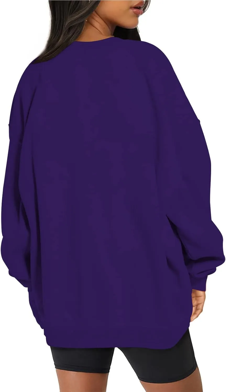 DOLKFU Women Oversized Crewneck Sweatshirts Solid Basic Pullover Sweater Long Sleeve Hoodie Winter Y2K Ouffits Clothes