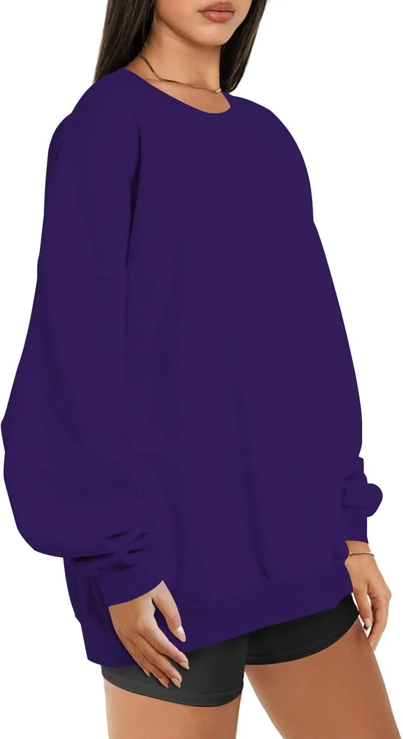 DOLKFU Women Oversized Crewneck Sweatshirts Solid Basic Pullover Sweater Long Sleeve Hoodie Winter Y2K Ouffits Clothes