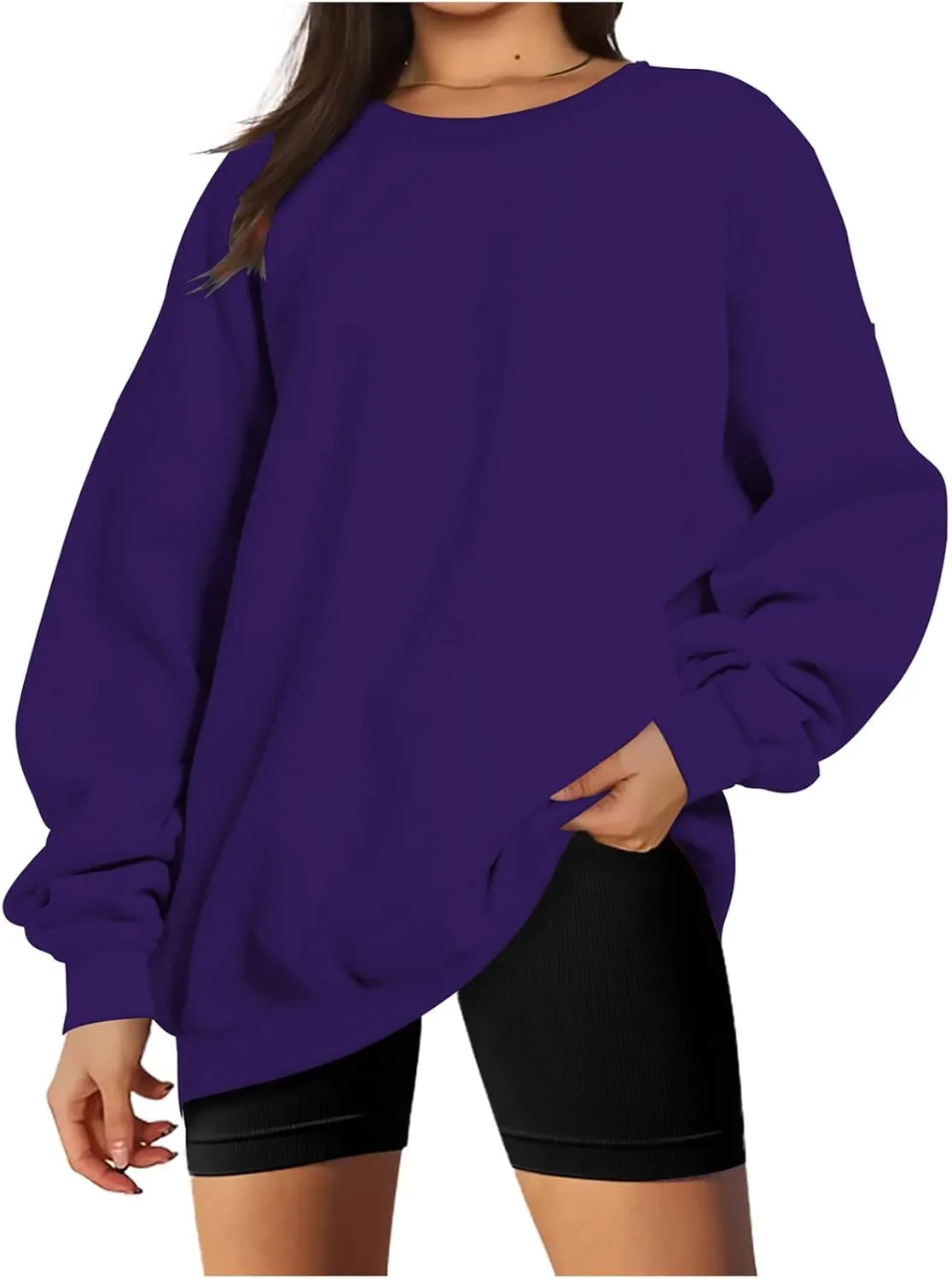 DOLKFU Women Oversized Crewneck Sweatshirts Solid Basic Pullover Sweater Long Sleeve Hoodie Winter Y2K Ouffits Clothes