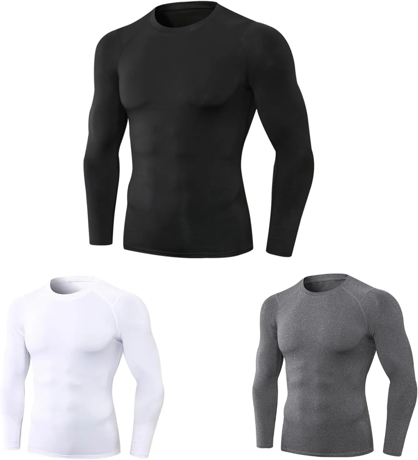 doorslay 3 Pack Compression Shirts for Men, Thermal Long Sleeve Athletic Undershirt, Base Layer Gear Tshirt for Workout Tops