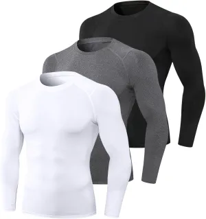 doorslay 3 Pack Compression Shirts for Men, Thermal Long Sleeve Athletic Undershirt, Base Layer Gear Tshirt for Workout Tops