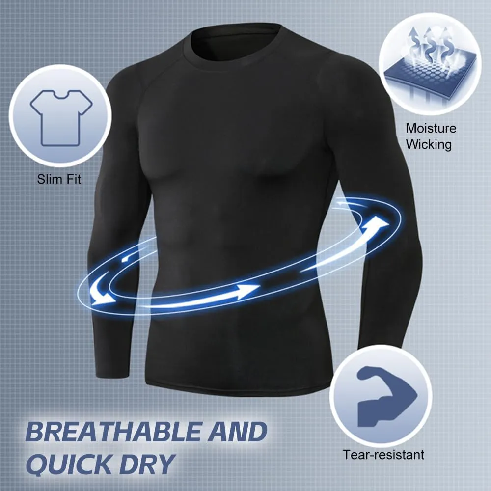 doorslay 3 Pack Compression Shirts for Men, Thermal Long Sleeve Athletic Undershirt, Base Layer Gear Tshirt for Workout Tops