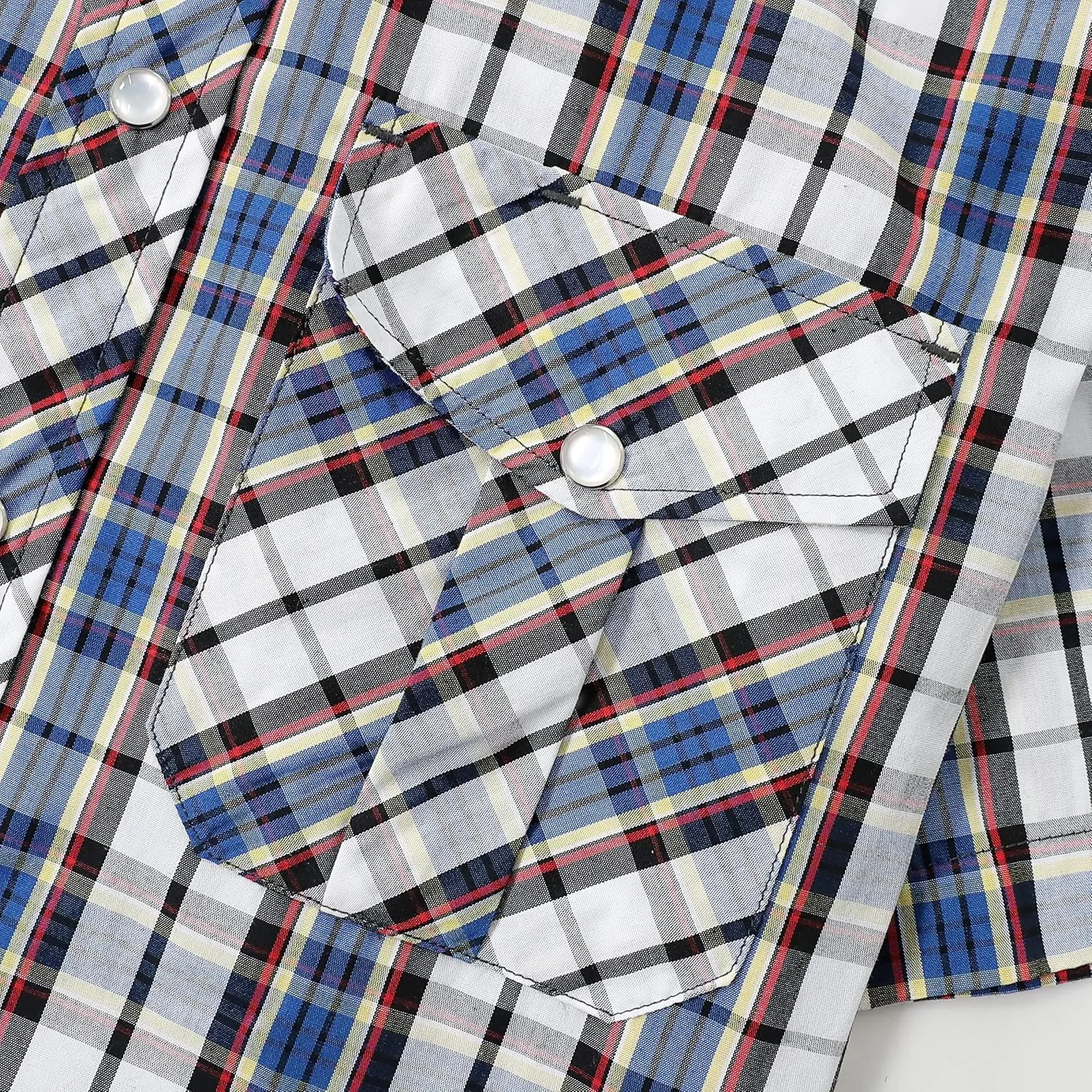 Dubinik Western Shirts for Men Short Sleeve Plaid Pearl Snap Shirts for Men Button Up Shirt Cowboy Casual Work Shirt