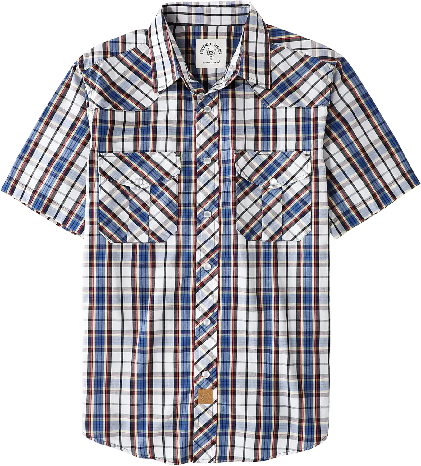 Dubinik Western Shirts for Men Short Sleeve Plaid Pearl Snap Shirts for Men Button Up Shirt Cowboy Casual Work Shirt