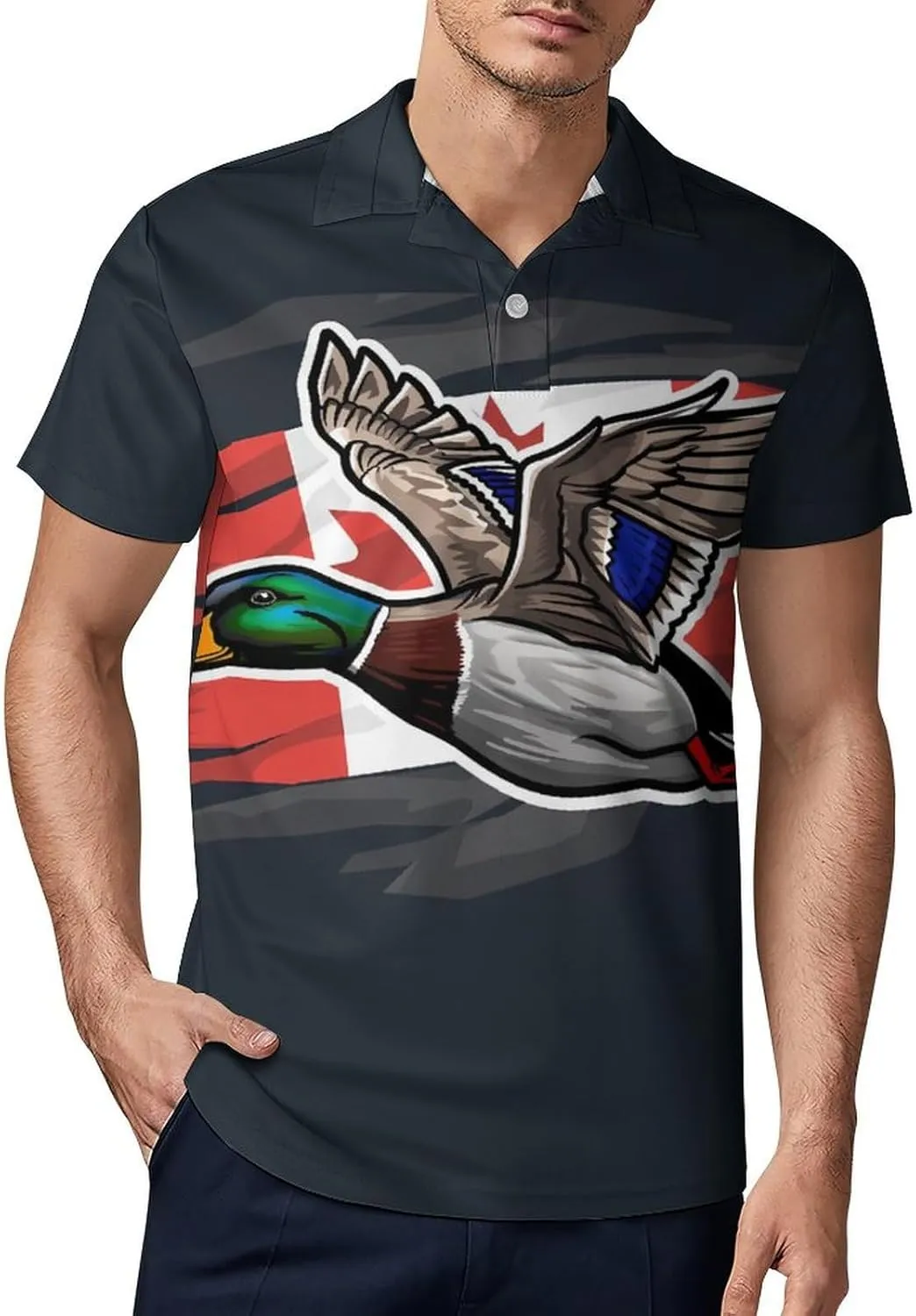 Duck Canada Flag Men's Polo Shirt Short Sleeve Casual Athletic Quick Dry Golf T-Shirts