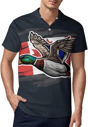 Duck Canada Flag Men's Polo Shirt Short Sleeve Casual Athletic Quick Dry Golf T-Shirts