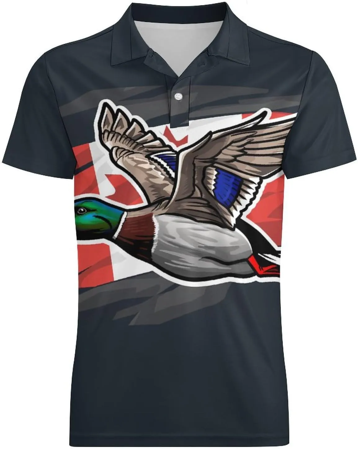 Duck Canada Flag Men's Polo Shirt Short Sleeve Casual Athletic Quick Dry Golf T-Shirts