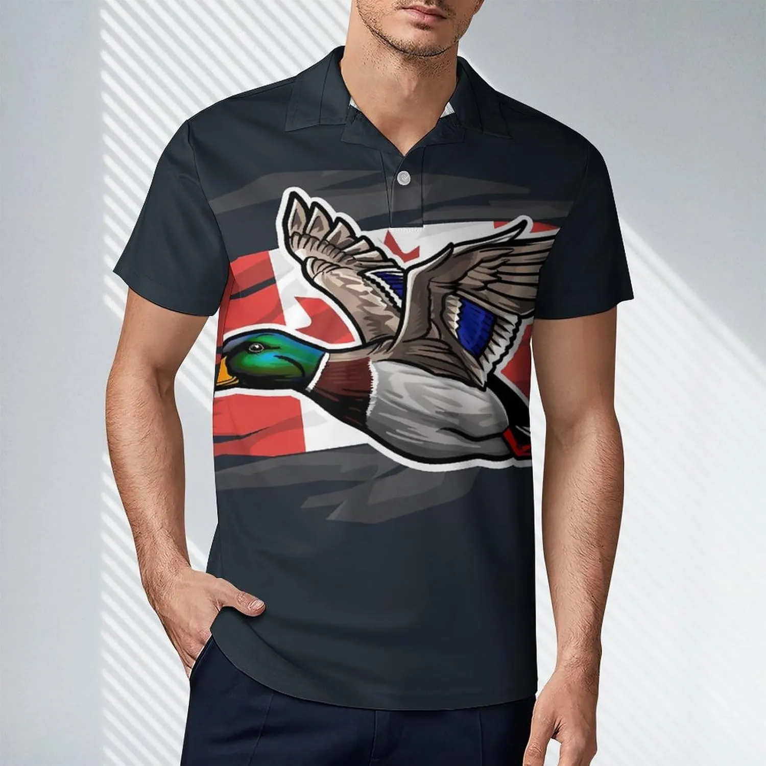 Duck Canada Flag Men's Polo Shirt Short Sleeve Casual Athletic Quick Dry Golf T-Shirts