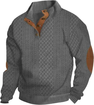 Dudlle Men's Cashmere Sweater - Outdoor Casual Stand Collar Button Long Sleeve