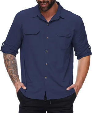 Durio Mens Fishing Shirts Long Sleeve UV Protection Sun Shirt Cooling Quick Dry SPF Shirts for Men Outdoor Work Safari Hiking