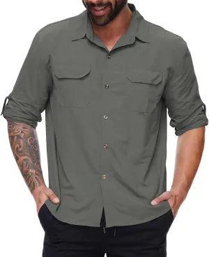 Durio Mens Fishing Shirts Long Sleeve UV Protection Sun Shirt Cooling Quick Dry SPF Shirts for Men Outdoor Work Safari Hiking