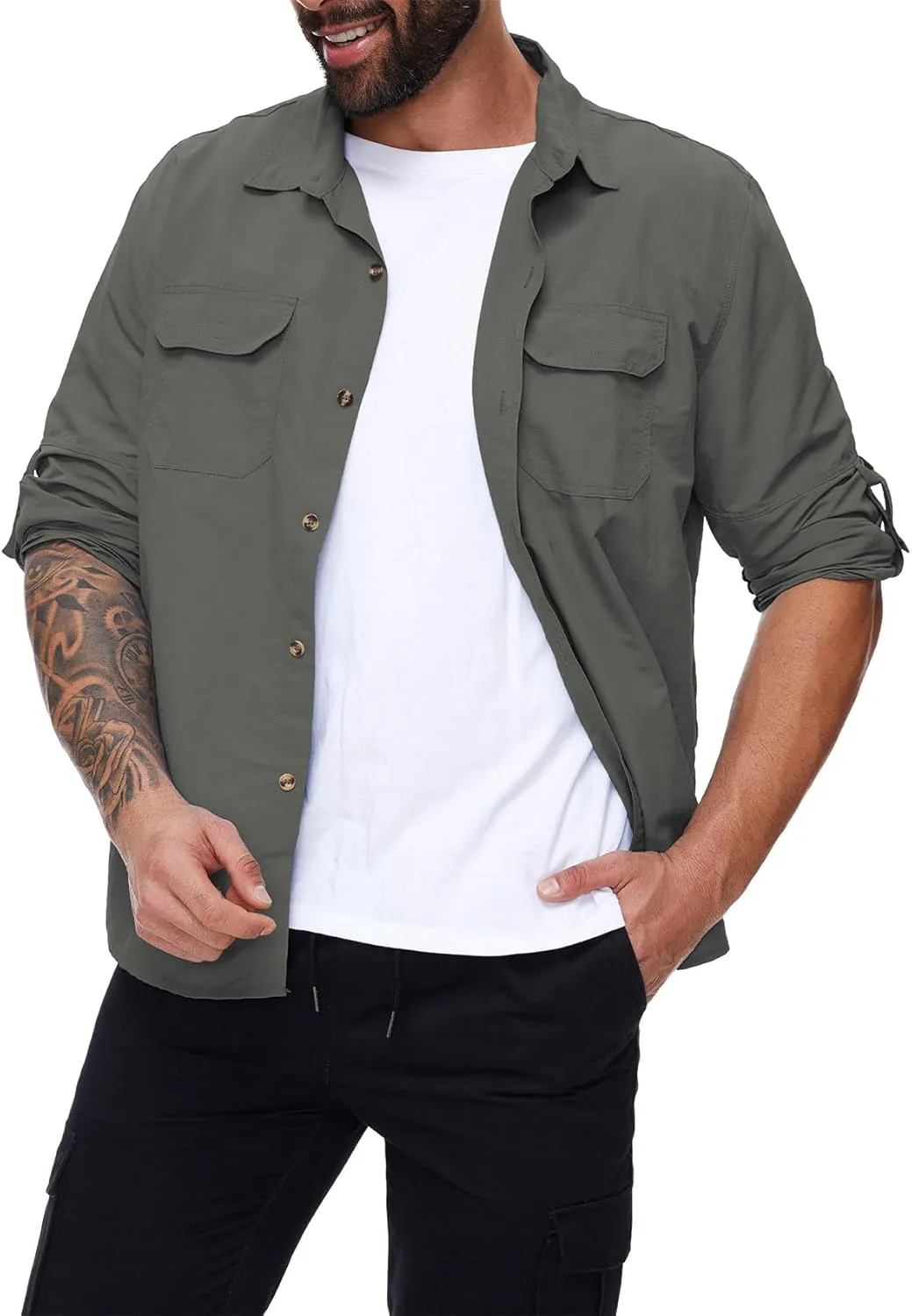 Durio Mens Fishing Shirts Long Sleeve UV Protection Sun Shirt Cooling Quick Dry SPF Shirts for Men Outdoor Work Safari Hiking