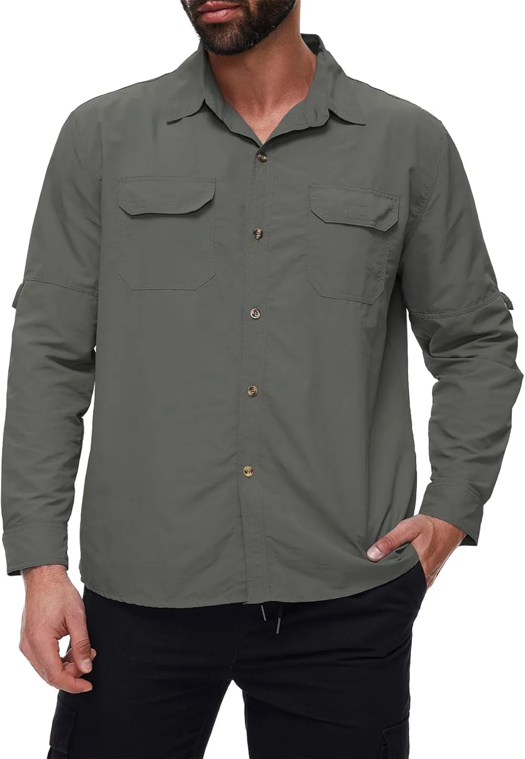 Durio Mens Fishing Shirts Long Sleeve UV Protection Sun Shirt Cooling Quick Dry SPF Shirts for Men Outdoor Work Safari Hiking