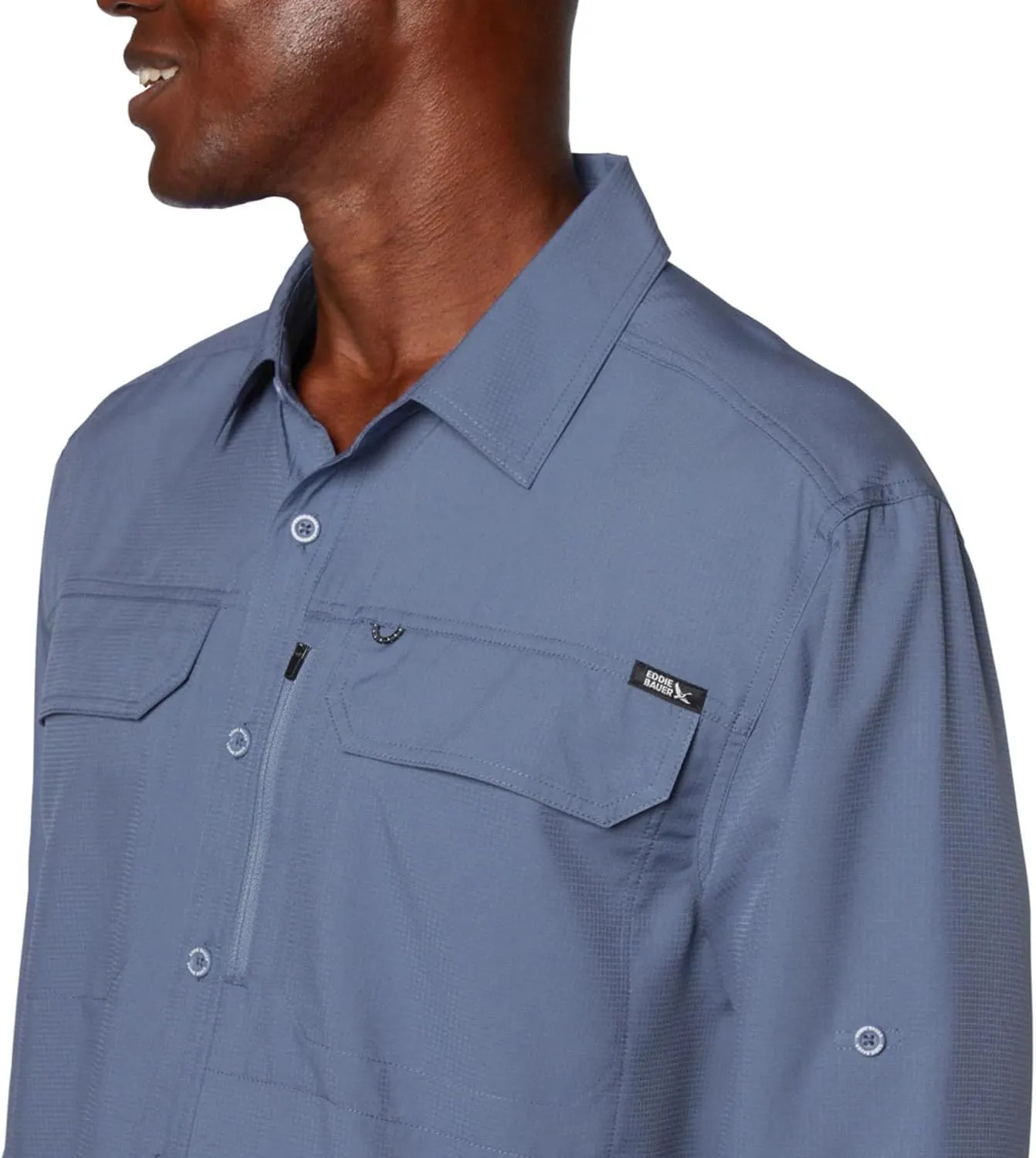 Eddie Bauer Men's Long Sleeve Woven Tech Shirt, UPF 50 Collared Button-Up Shirt, Hiking Fishing & Outdoor Work Shirts for Men
