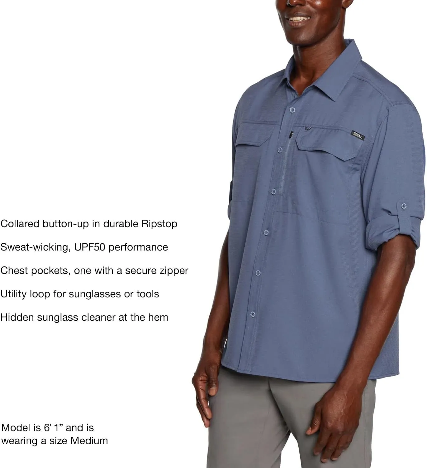 Eddie Bauer Men's Long Sleeve Woven Tech Shirt, UPF 50 Collared Button-Up Shirt, Hiking Fishing & Outdoor Work Shirts for Men