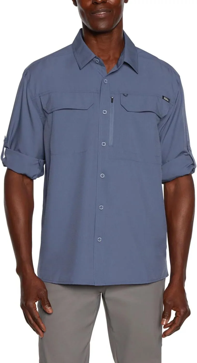 Eddie Bauer Men's Long Sleeve Woven Tech Shirt, UPF 50 Collared Button-Up Shirt, Hiking Fishing & Outdoor Work Shirts for Men