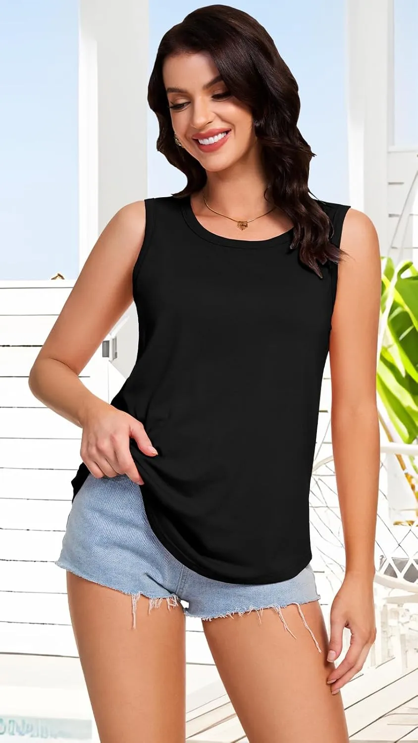 elescat Womens Tank Tops Summer Sleeveless Loose Fit Casual Tunic Top