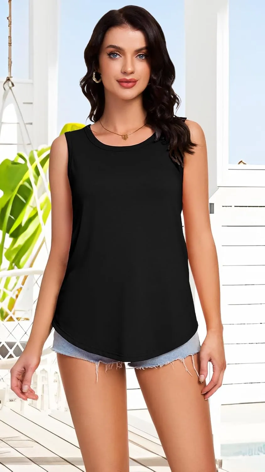 elescat Womens Tank Tops Summer Sleeveless Loose Fit Casual Tunic Top