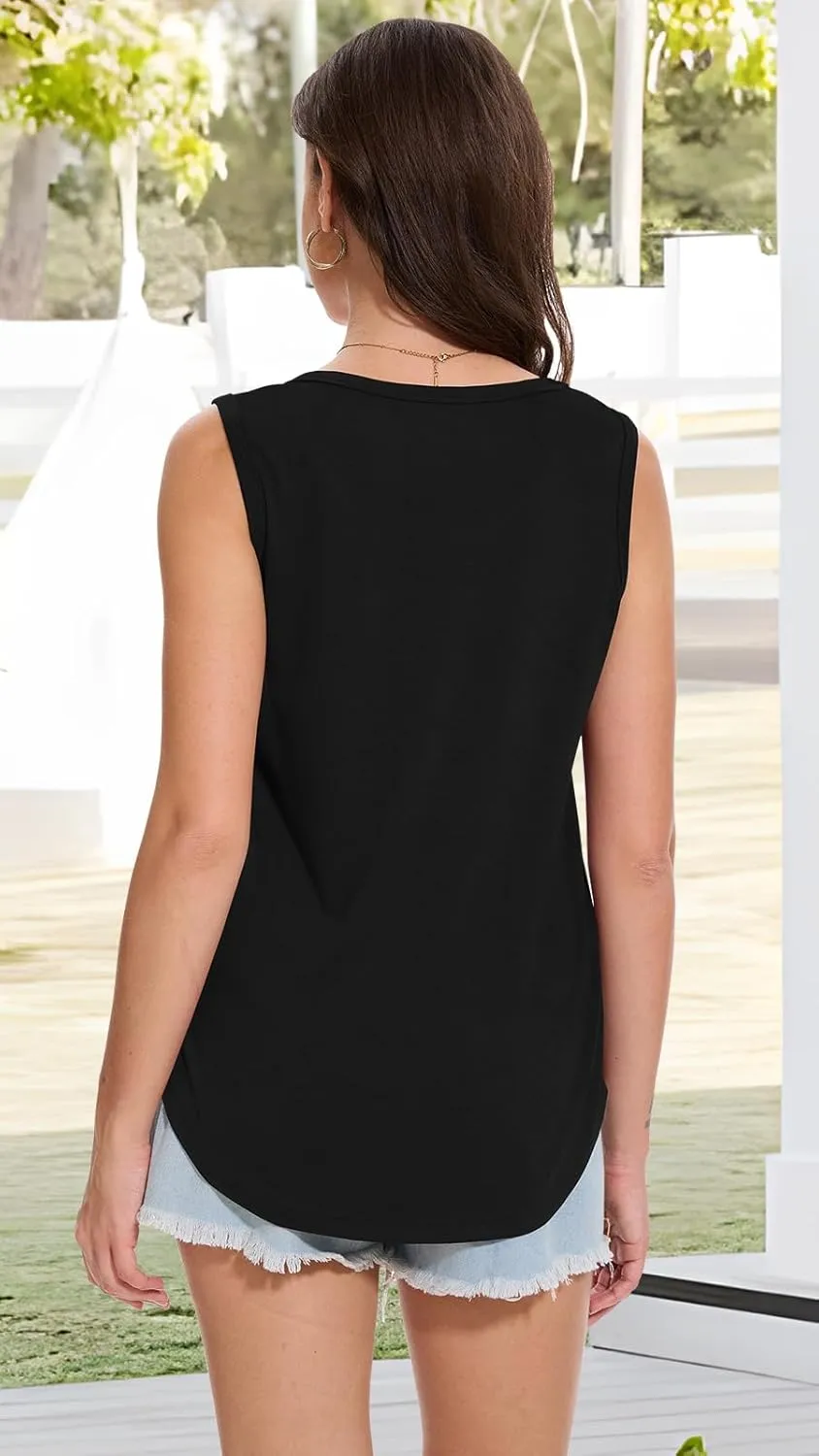 elescat Womens Tank Tops Summer Sleeveless Loose Fit Casual Tunic Top