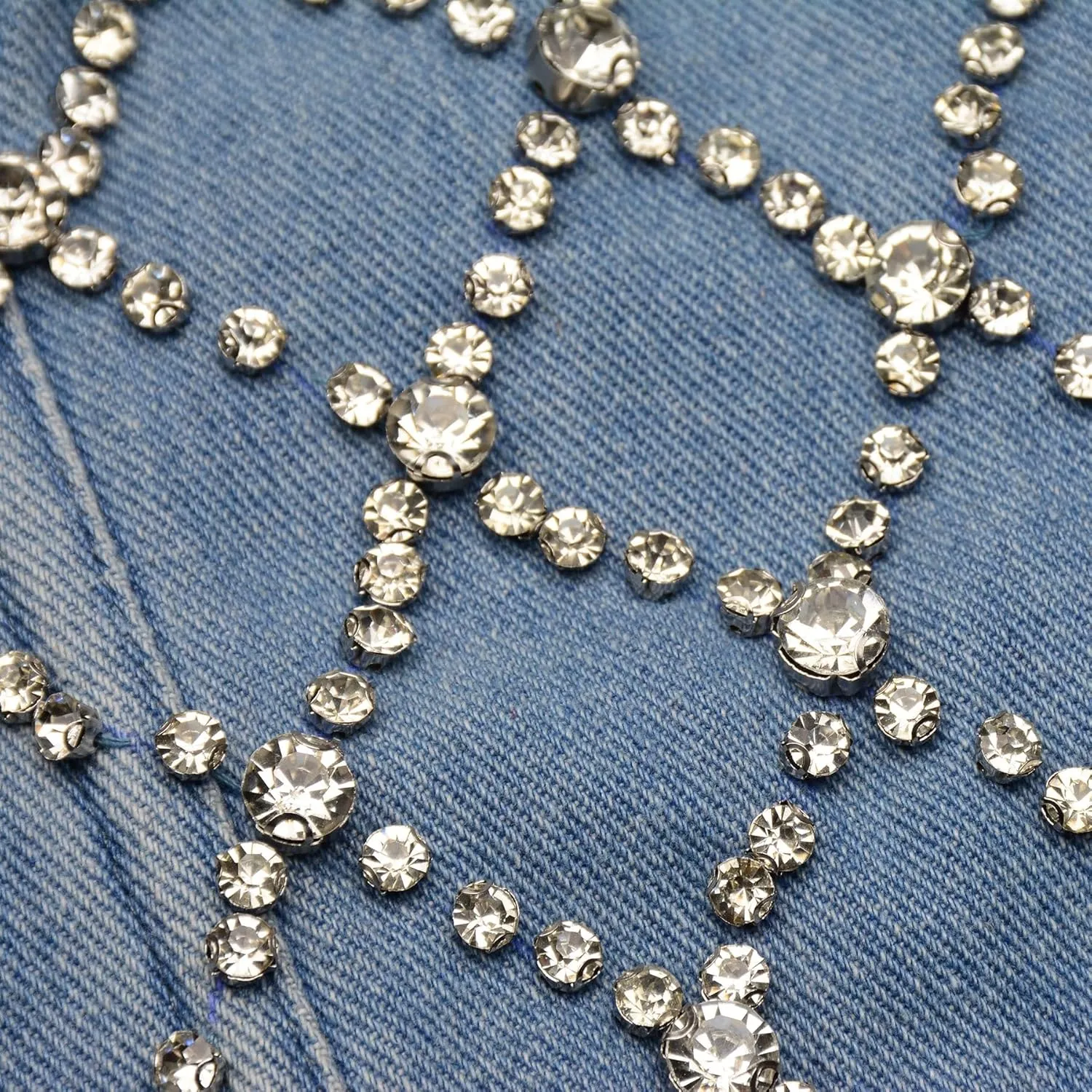 ELLACCI Women's Denim Rhinestone Corset Top Sexy Club Party Jean Bodysuit