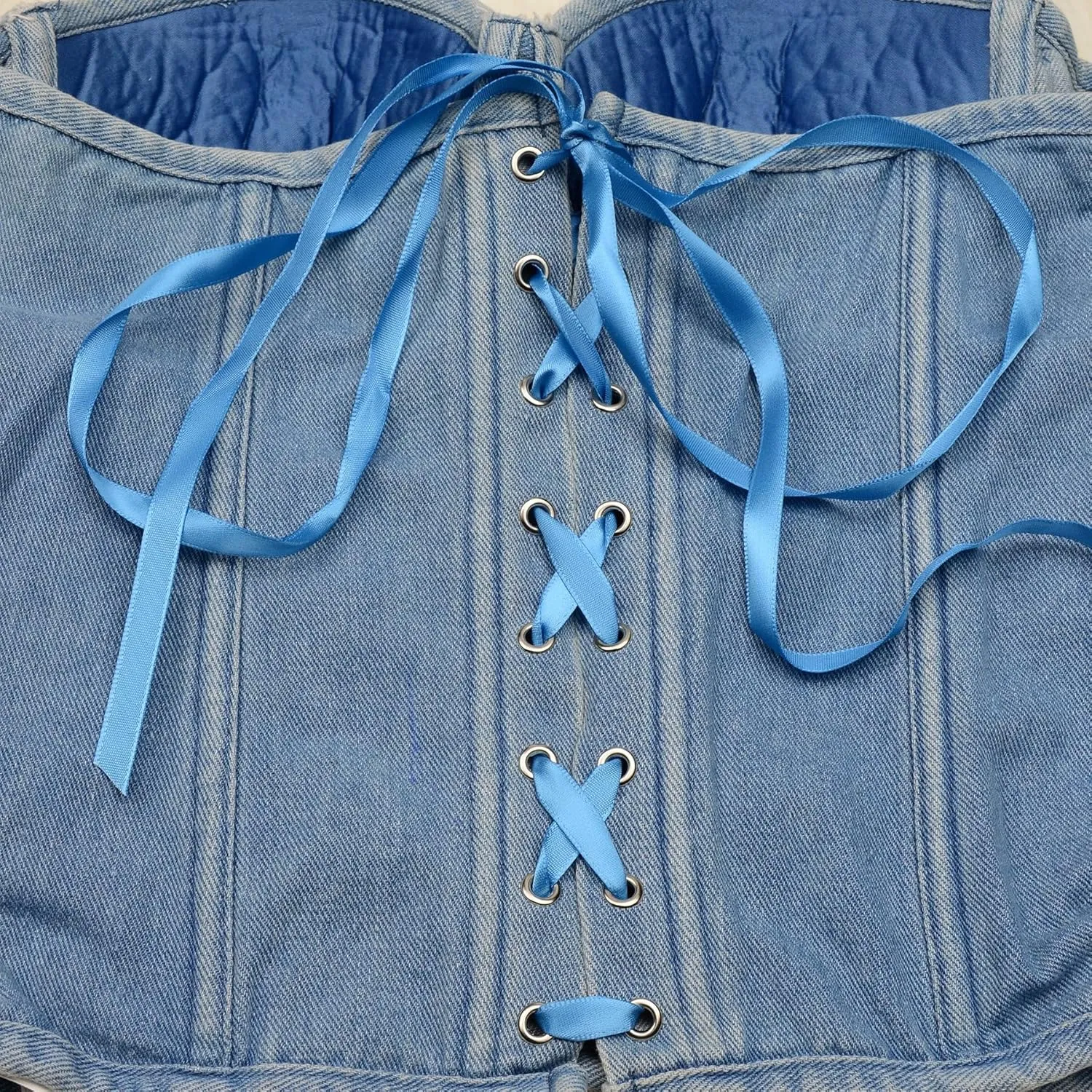 ELLACCI Women's Denim Rhinestone Corset Top Sexy Club Party Jean Bodysuit