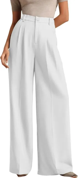 ELLEVEN Women's Casual Wide Leg Dress-Pants, High Elastic Waisted in The Back Business Flowy Trousers with Pockets