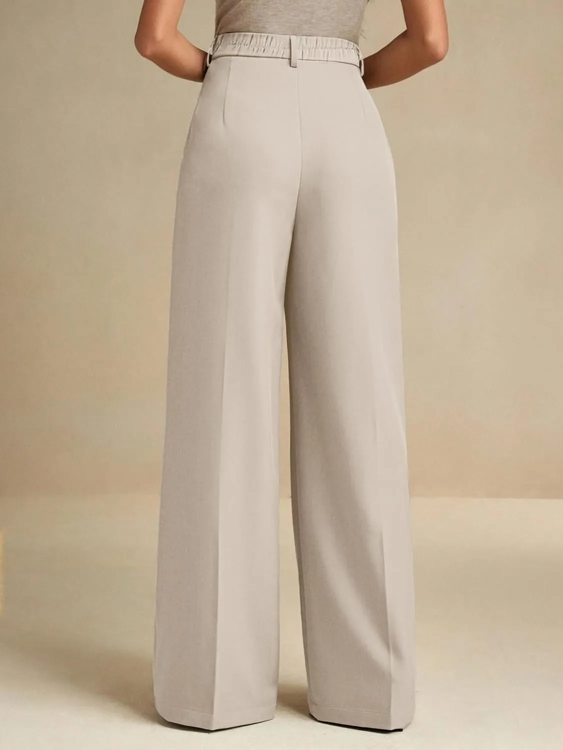 ELLEVEN Women's Casual Wide Leg Dress-Pants, High Elastic Waisted in The Back Business Flowy Trousers with Pockets