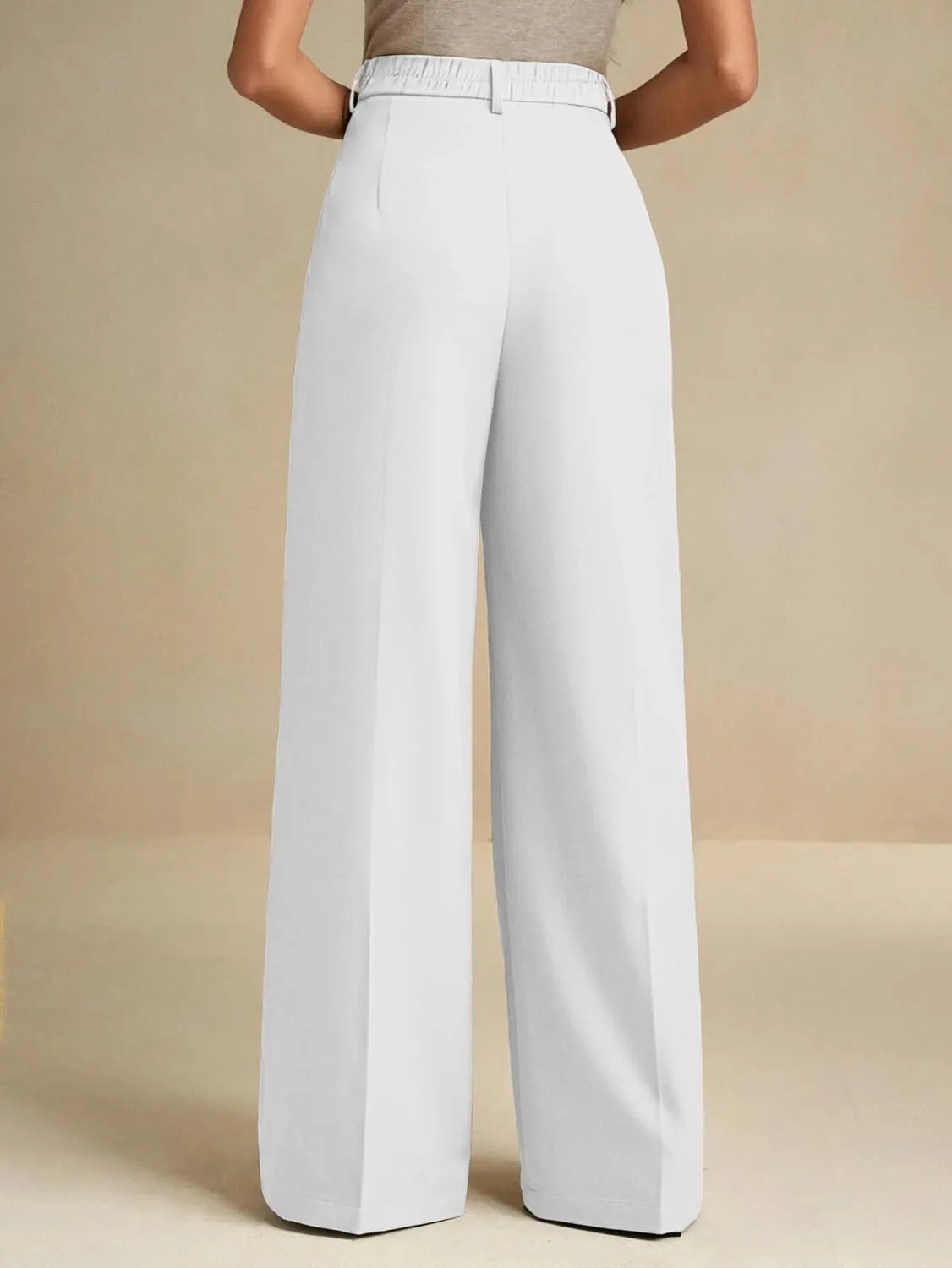 ELLEVEN Women's Casual Wide Leg Dress-Pants, High Elastic Waisted in The Back Business Flowy Trousers with Pockets