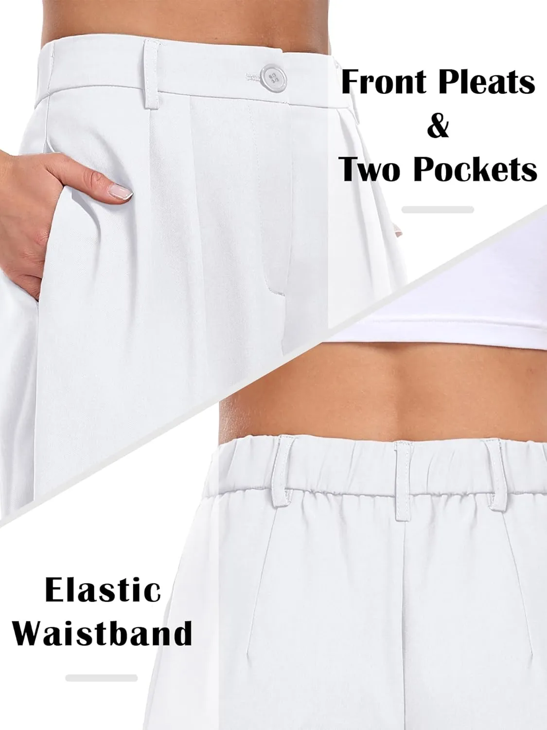 ELLEVEN Women's Casual Wide Leg Dress-Pants, High Elastic Waisted in The Back Business Flowy Trousers with Pockets