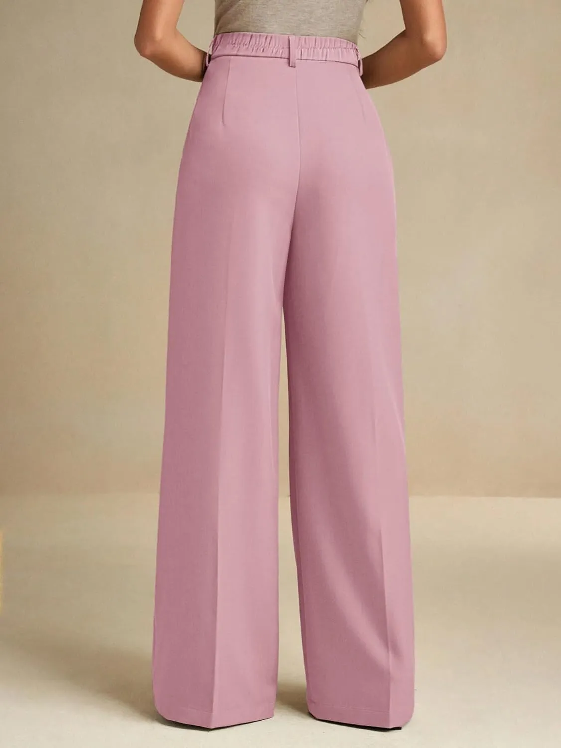 ELLEVEN Women's Casual Wide Leg Dress-Pants, High Elastic Waisted in The Back Business Flowy Trousers with Pockets