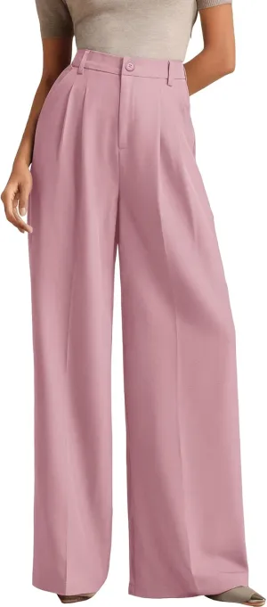 ELLEVEN Women's Casual Wide Leg Dress-Pants, High Elastic Waisted in The Back Business Flowy Trousers with Pockets