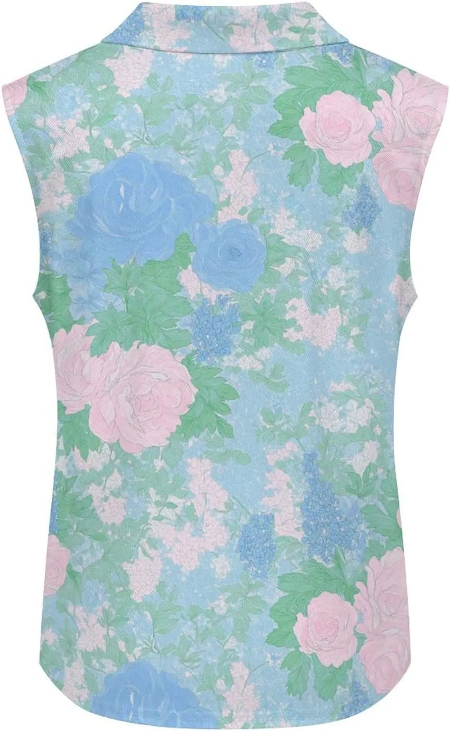 ENLACHIC Women's Golf Shirts Sleeveless Floral Printed Collar V Neck Tank Tops Quick Dry Athletic Tennis Polo Shirt